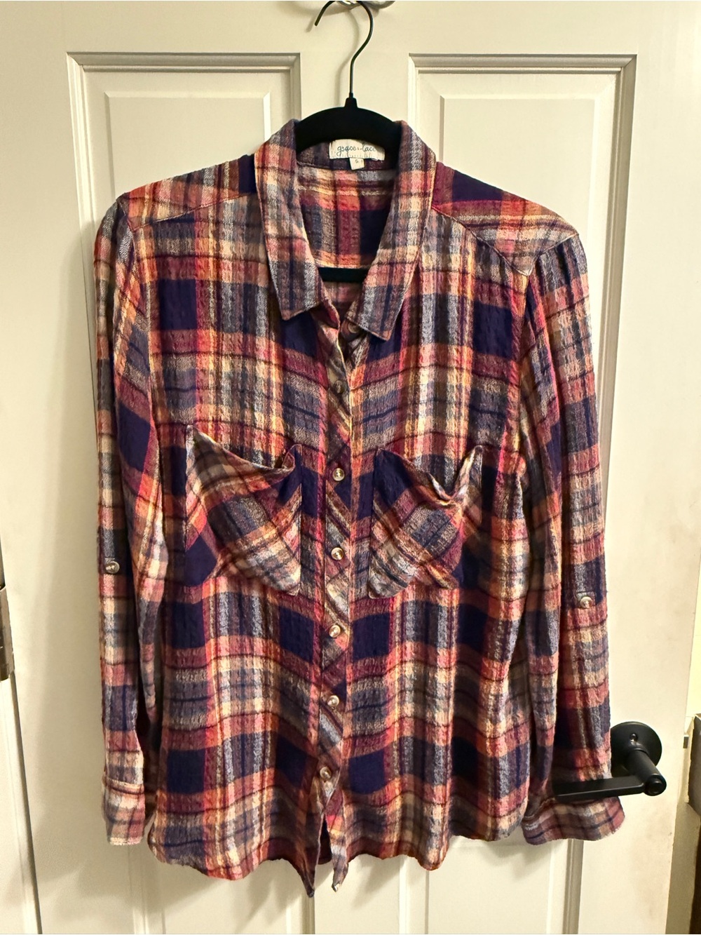 Grace & Lace Melissa’s Favorite Plaid Button-Front Shirt - Jewel Tone